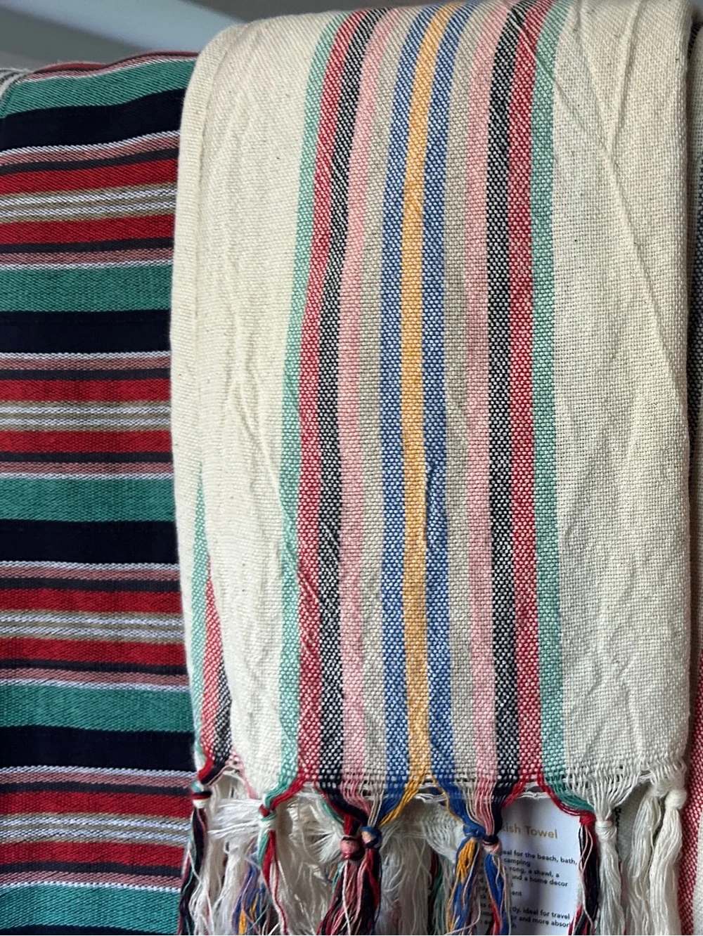 Striped Cotton Hand Towel Hand Tied Tassels Hand Loom Weave Stripes